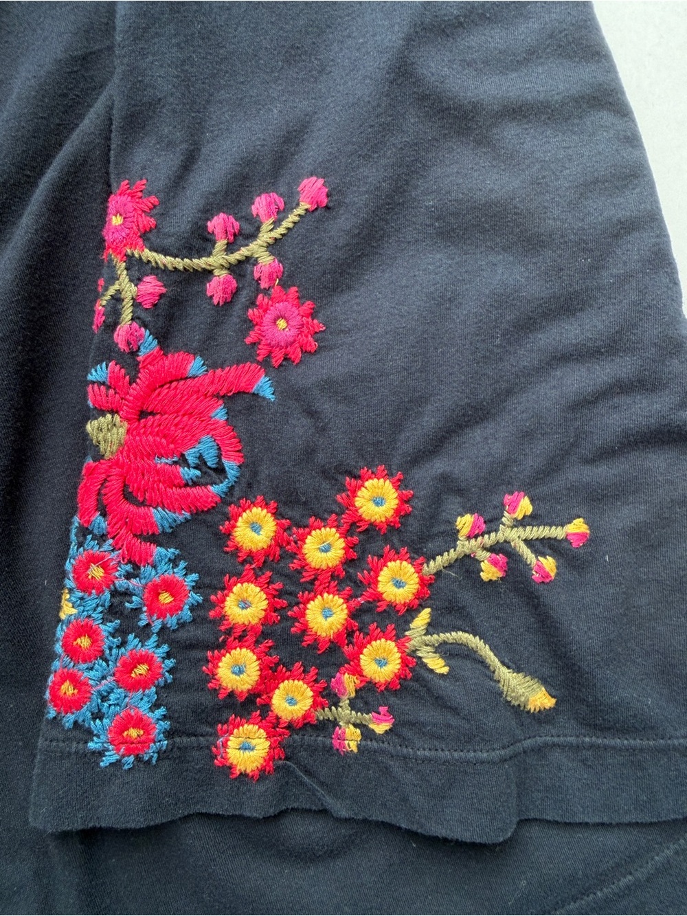 Johnny Was Black Embroidered V-Neck Smocked Cotton Midi Dress Size M - Picture 12 of 14